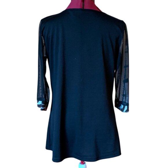 ARDOISE -  Black Red Abstract Tunic Top – Size Small - Picture 6 of 7